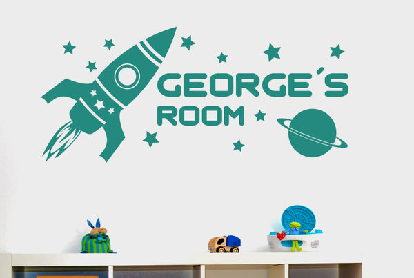 Personalised Rocket Ship In Space Kids Room Sign Wall Sticker