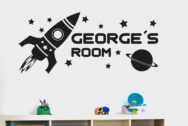 Personalised Rocket Ship In Space Kids Room Sign Wall Sticker