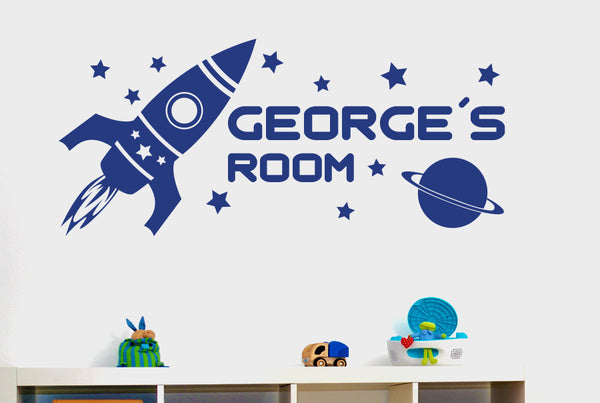 Personalised Rocket Ship In Space Kids Room Sign Wall Sticker