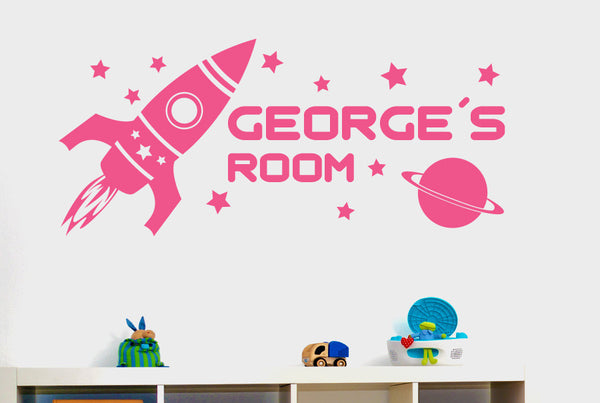 Personalised Rocket Ship In Space Kids Room Sign Wall Sticker