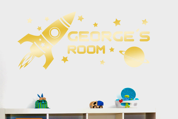 Personalised Rocket Ship In Space Kids Room Sign Wall Sticker