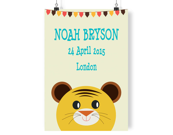 Personalised Tiger Baby Boys Room Art Print