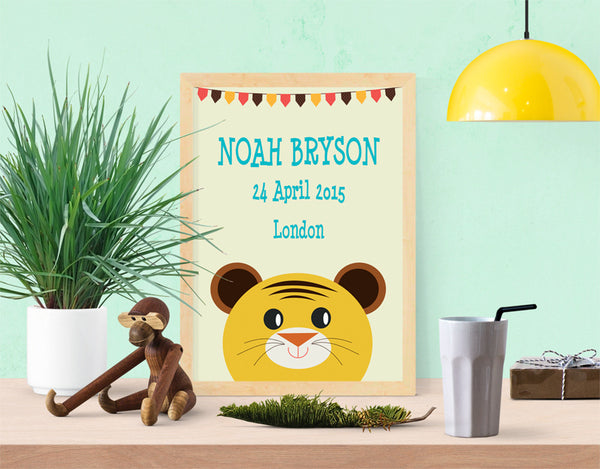 Personalised Tiger Baby Boys Room Art Print