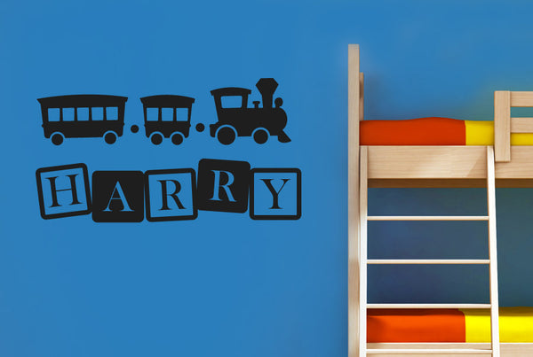 Personalised Toy Train & Blocks Kids Room Sign Wall Sticker