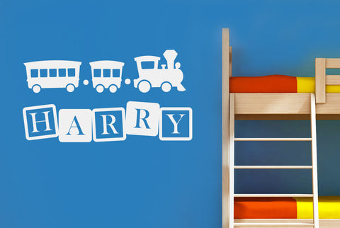 Personalised Toy Train & Blocks Kids Room Sign Wall Sticker