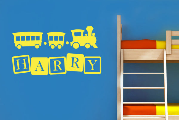 Personalised Toy Train & Blocks Kids Room Sign Wall Sticker