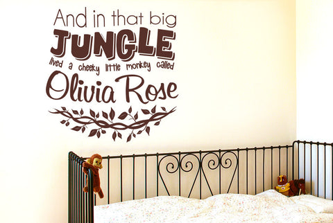 Personalised In That Big Jungle Lived A Cheeky Little Monkey Called Wall Sticker