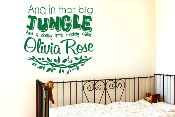 Personalised In That Big Jungle Lived A Cheeky Little Monkey Called Wall Sticker