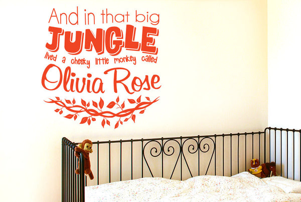 Personalised In That Big Jungle Lived A Cheeky Little Monkey Called Wall Sticker