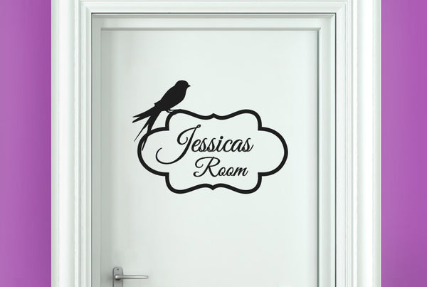 Personalised Bird Perching On Frame Door Room Sticker