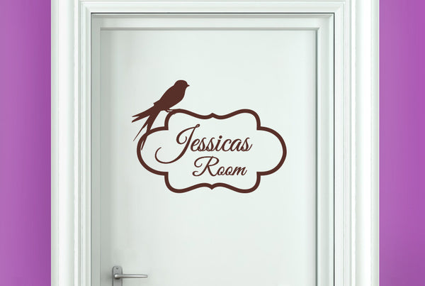 Personalised Bird Perching On Frame Door Room Sticker