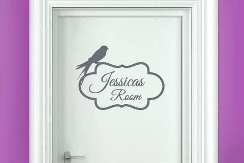 Personalised Bird Perching On Frame Door Room Sticker