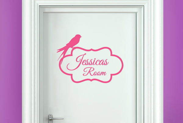Personalised Bird Perching On Frame Door Room Sticker