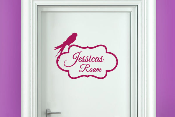 Personalised Bird Perching On Frame Door Room Sticker