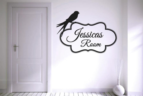 Personalised Bird Perching On Frame Sign Wall Sticker