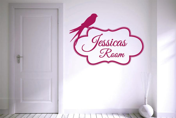 Personalised Bird Perching On Frame Sign Wall Sticker