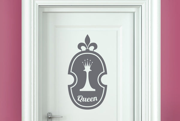 Queen Chess Piece In Shield Door Room Sticker