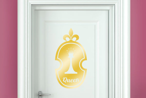 Queen Chess Piece In Shield Door Room Sticker