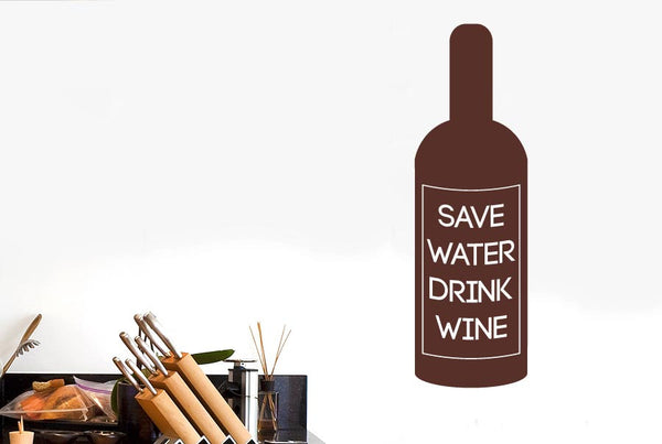 Save Water Drink Wine Bottle Label Wall Sticker