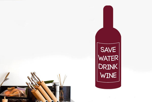 Save Water Drink Wine Bottle Label Wall Sticker
