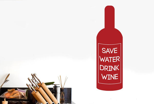 Save Water Drink Wine Bottle Label Wall Sticker
