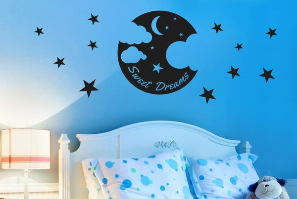 Sweet Dreams Moon Stars And Clouds Wall Sticker