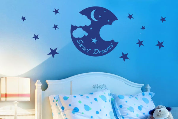 Sweet Dreams Moon Stars And Clouds Wall Sticker