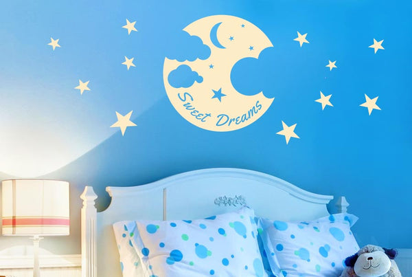 Sweet Dreams Moon Stars And Clouds Wall Sticker