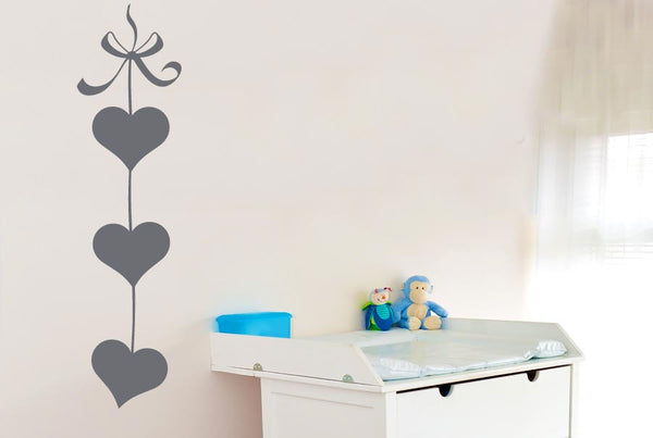 Three Hearts On Ribbon Wall Sticker