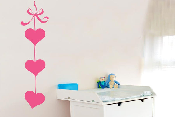 Three Hearts On Ribbon Wall Sticker