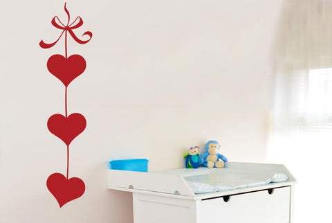 Three Hearts On Ribbon Wall Sticker
