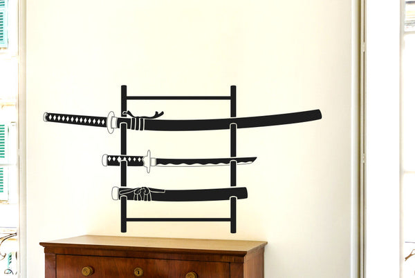Three Samurai Swords On Stand Wall Sticker