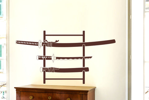 Three Samurai Swords On Stand Wall Sticker