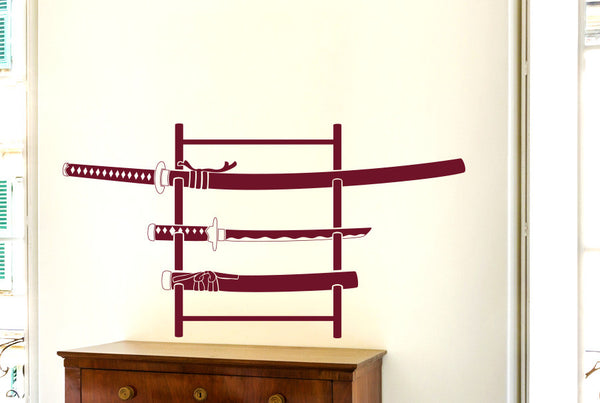 Three Samurai Swords On Stand Wall Sticker