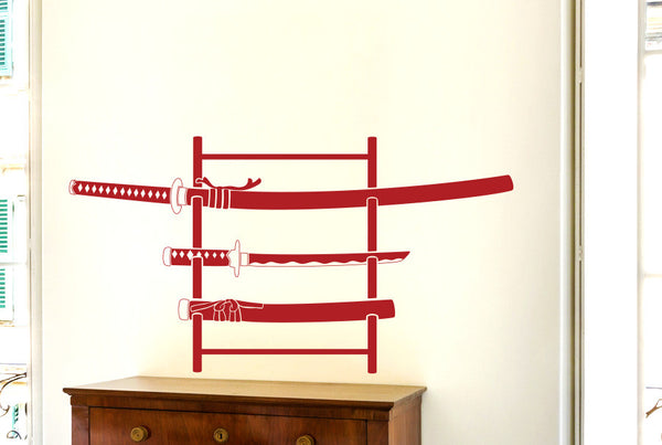 Three Samurai Swords On Stand Wall Sticker