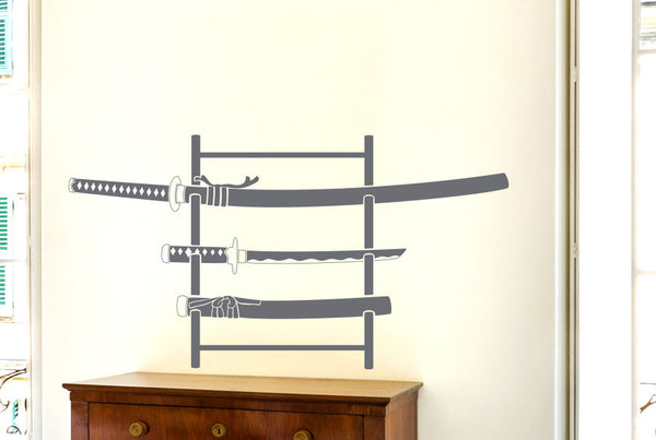 Three Samurai Swords On Stand Wall Sticker