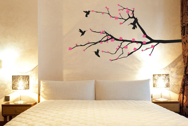 Trees Wall Sticker Cherry Blossom With flying birds