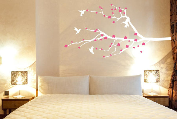 Trees Wall Sticker Cherry Blossom With flying birds