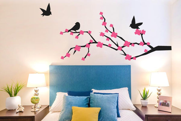 Trees Wall Sticker Cherry Blossom With Cute Birds