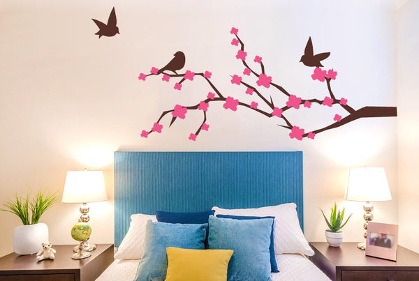 Trees Wall Sticker Cherry Blossom With Cute Birds