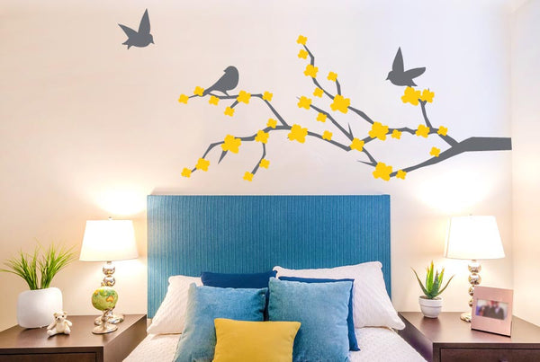Trees Wall Sticker Cherry Blossom With Cute Birds