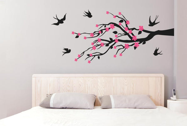 Trees Wall Stickers Leaves & Flowers With Cute Birds