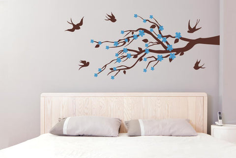 Trees Wall Stickers Leaves & Flowers With Cute Birds