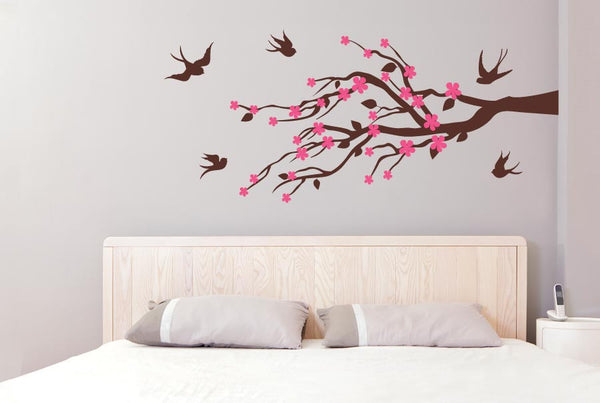 Trees Wall Stickers Leaves & Flowers With Cute Birds