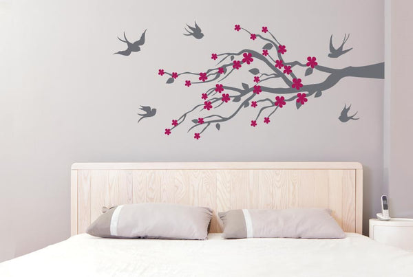 Trees Wall Stickers Leaves & Flowers With Cute Birds
